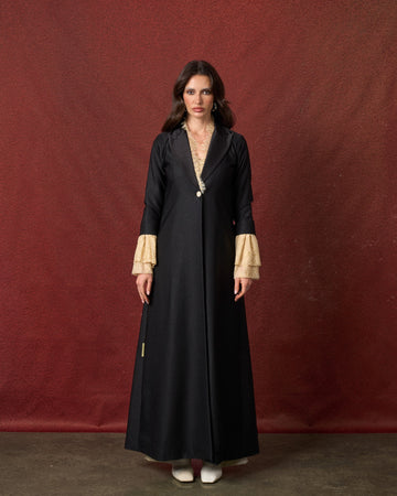 Buy online: the Lacey abaya by Le Reflet, premium quality with delicate lace detailing. Trending design, fast home delivery across Qatar and Doha.